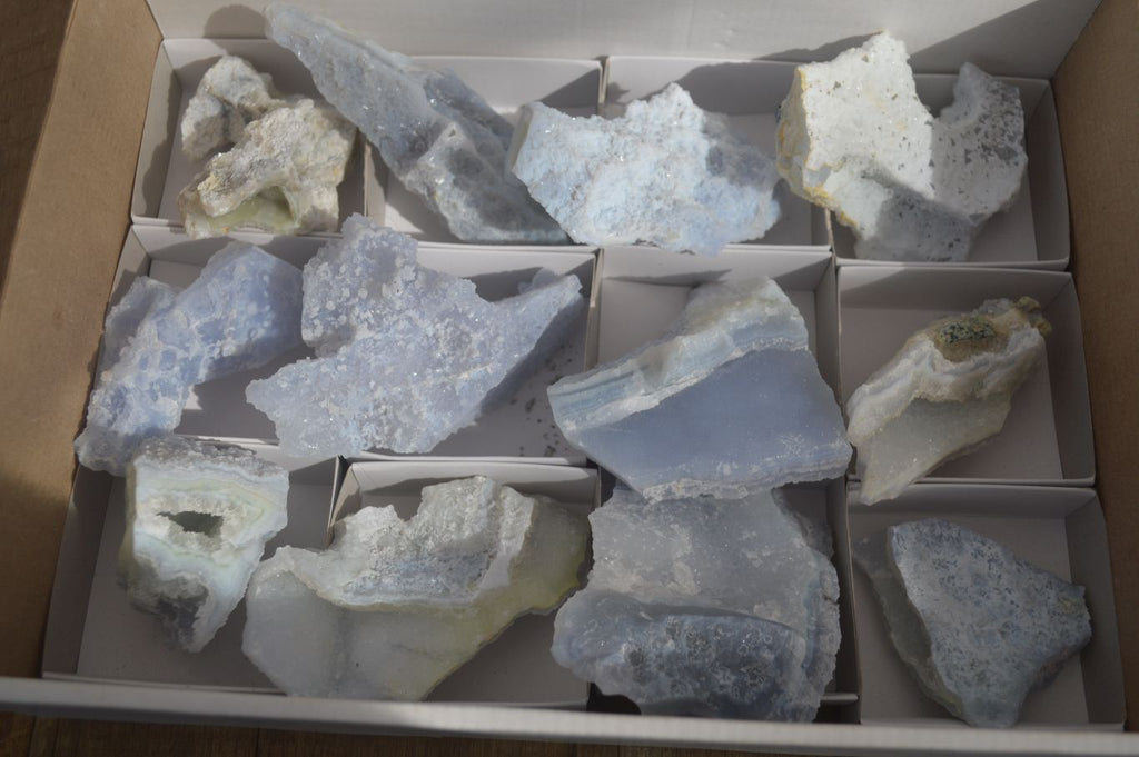 Natural Etched Blue Chalcedony Specimens  x 12 From Nsanje, Malawi - Toprock Gemstones and Minerals 