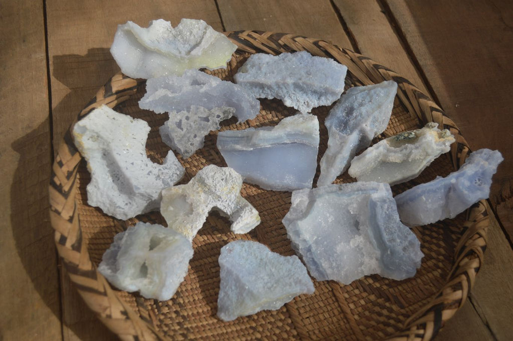 Natural Etched Blue Chalcedony Specimens  x 12 From Nsanje, Malawi - Toprock Gemstones and Minerals 