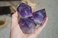 Polished Deep Purple Chevron Amethyst Points  x 6 From Zambia - Toprock Gemstones and Minerals 