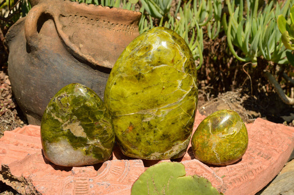 Natural Green Opal Standing Free Forms  x 2 From Madagascar - TopRock