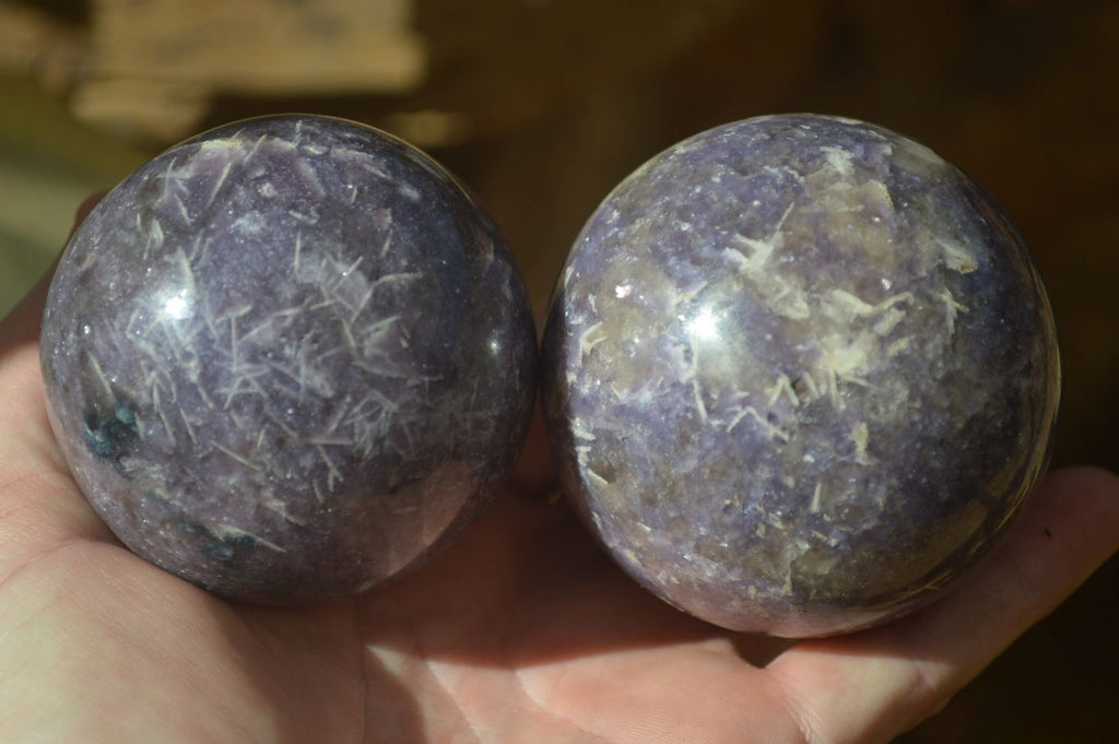 Polished Purple Lepidolite With Rubellite Spheres  x 4 From Madagascar - Toprock Gemstones and Minerals 