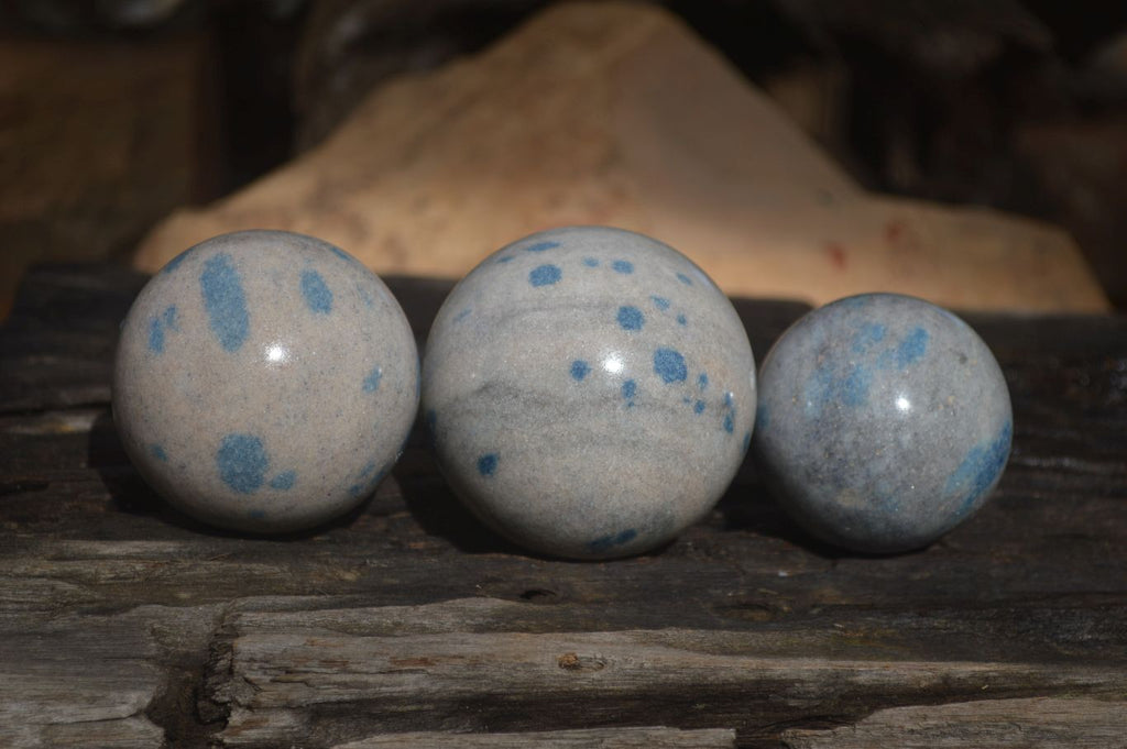 Polished Blue Spotted Spinel Quartz Spheres x 5 From Madagascar - Toprock Gemstones and Minerals 