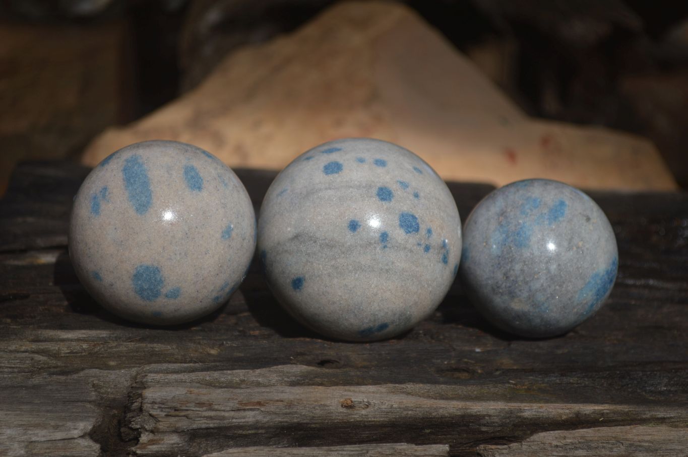 Polished Blue Spotted Spinel Quartz Spheres x 5 From Madagascar - Toprock Gemstones and Minerals 