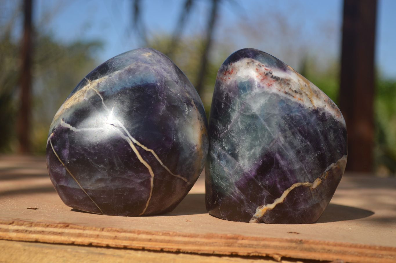 Polished  Watermelon Fluorite Standing Free Forms  x 2 From Uis, Namibia - Toprock Gemstones and Minerals 