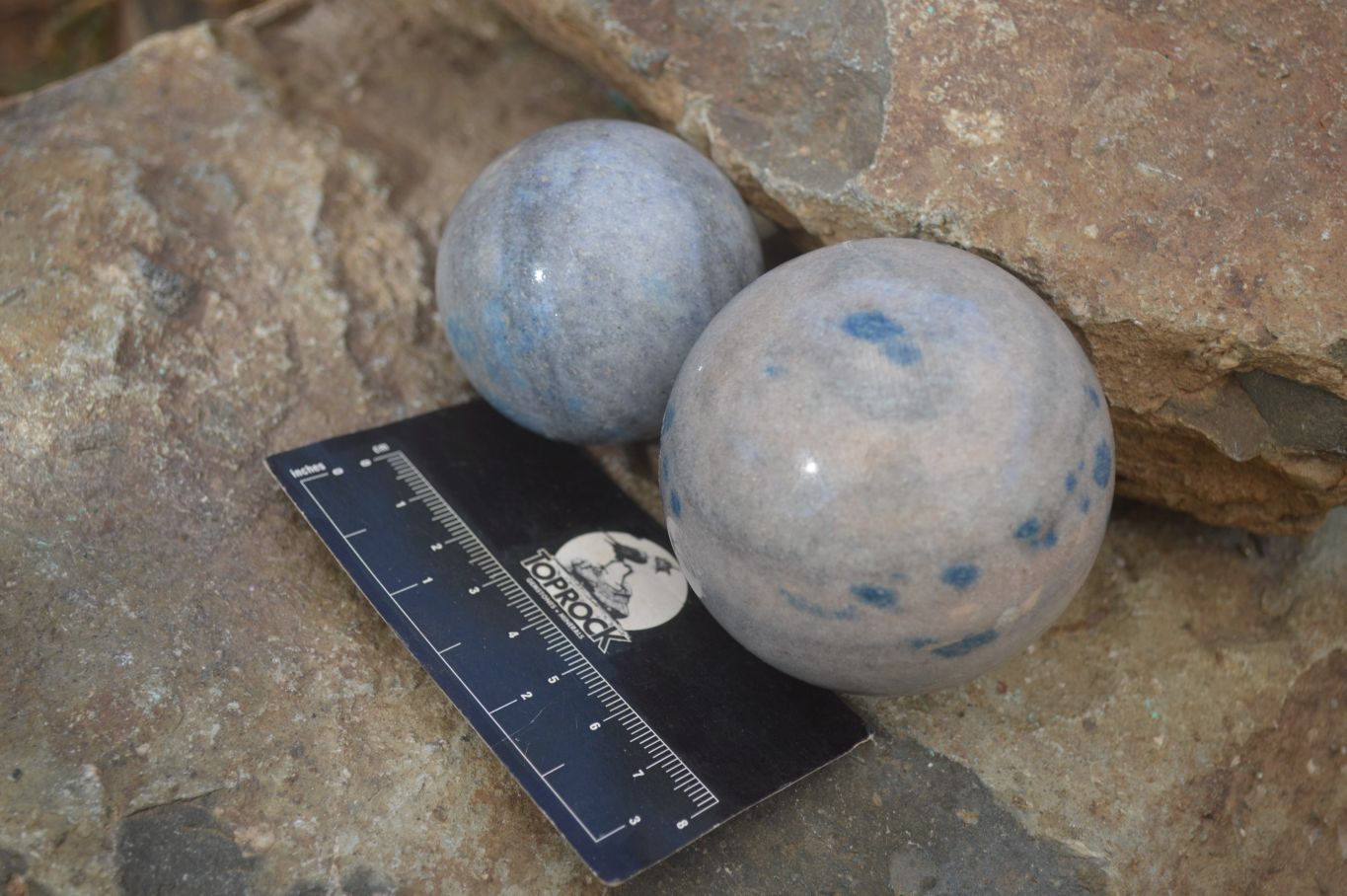 Polished Blue Spotted Spinel Quartz Spheres x 5 From Madagascar - Toprock Gemstones and Minerals 