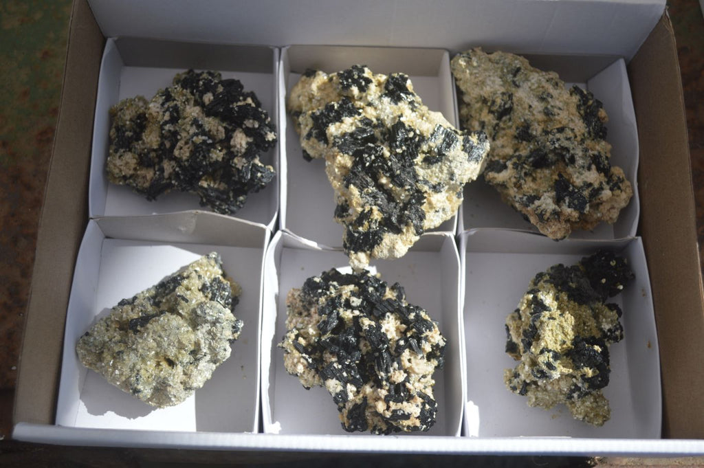 Natural Schorl Black Tourmaline Specimens x 6 From Erongo, Namibia - Toprock Gemstones and Minerals 