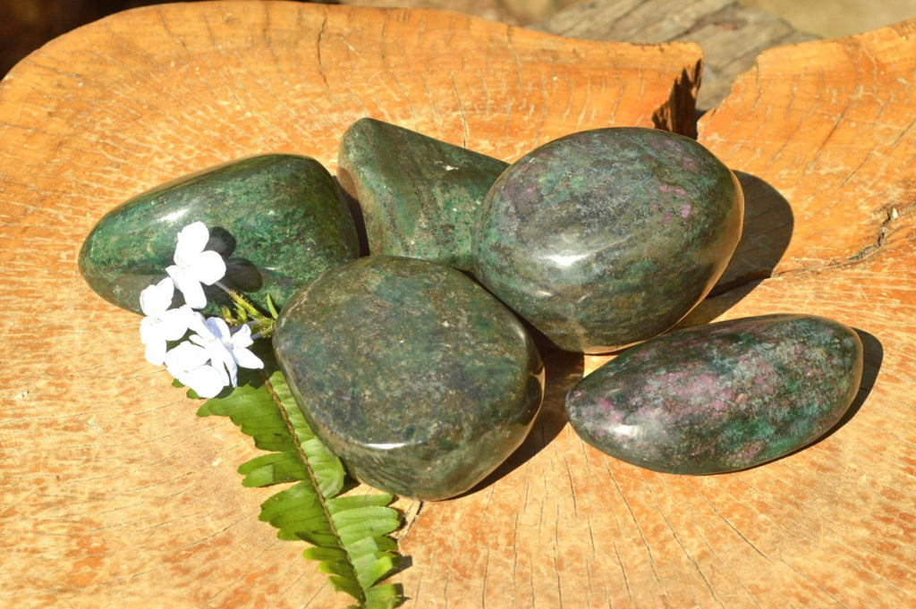 Polished Fluorescent Ruby Corundum In Chrome Verdite Free Forms x 5 From Zimbabwe - TopRock