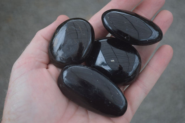 Polished Schorl Black Tourmaline Palm Stones  x 6 From Madagascar - Toprock Gemstones and Minerals 