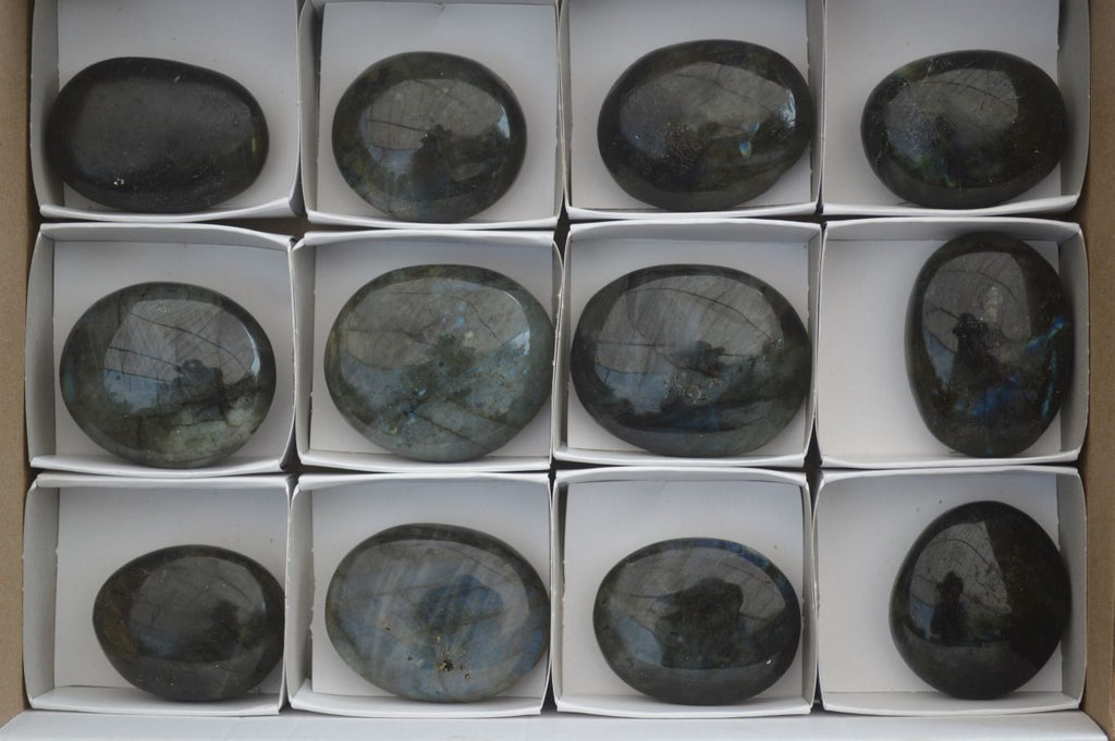 Polished Blue & Gold Labradorite Palm Stones  x 12 From Tulear, Madagascar - Toprock Gemstones and Minerals 