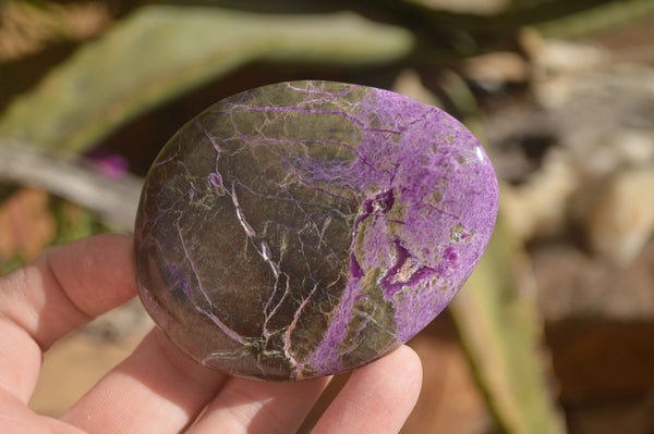 Polished Stichtite & Serpentine Free Forms With Silky Purple Threads x 3 From Barberton, South Africa - Toprock Gemstones and Minerals 