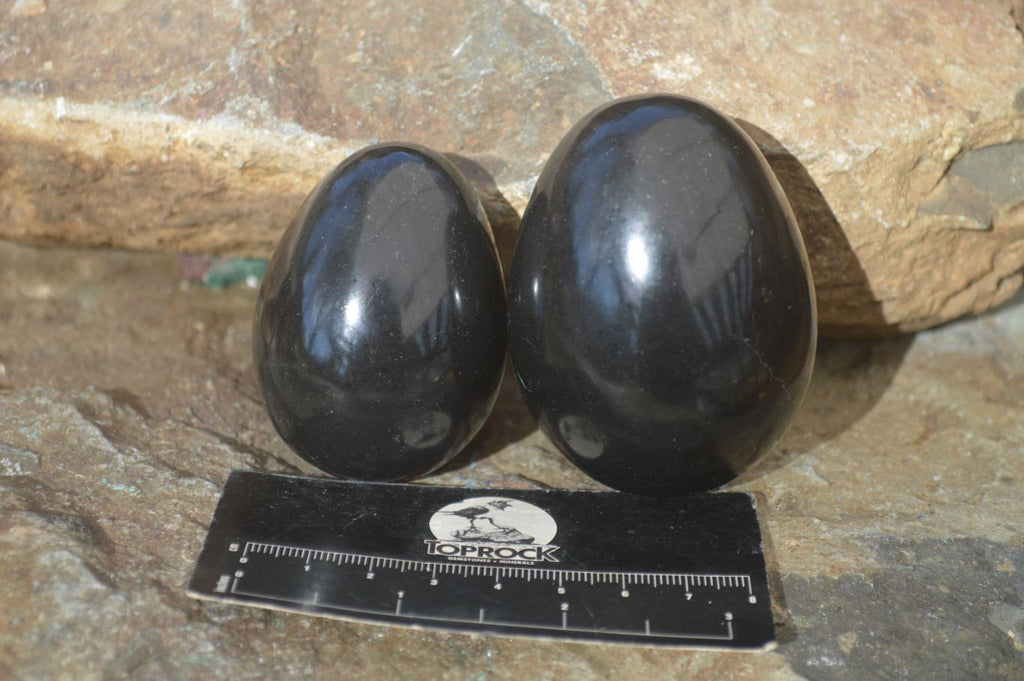 Polished Black Basalt Gemstone Eggs x 6 From Antsirabe, Madagascar - Toprock Gemstones and Minerals 