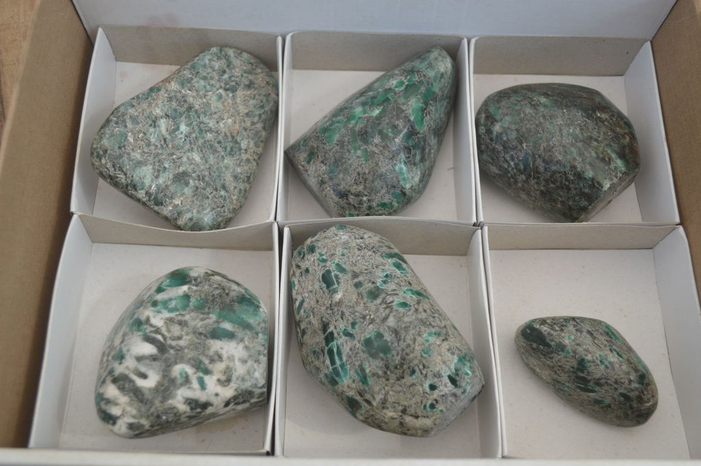 Polished Rare Emerald Mica In Matrix Standing Free Forms x 6 From Mutoko, Zimbabwe - Toprock Gemstones and Minerals 