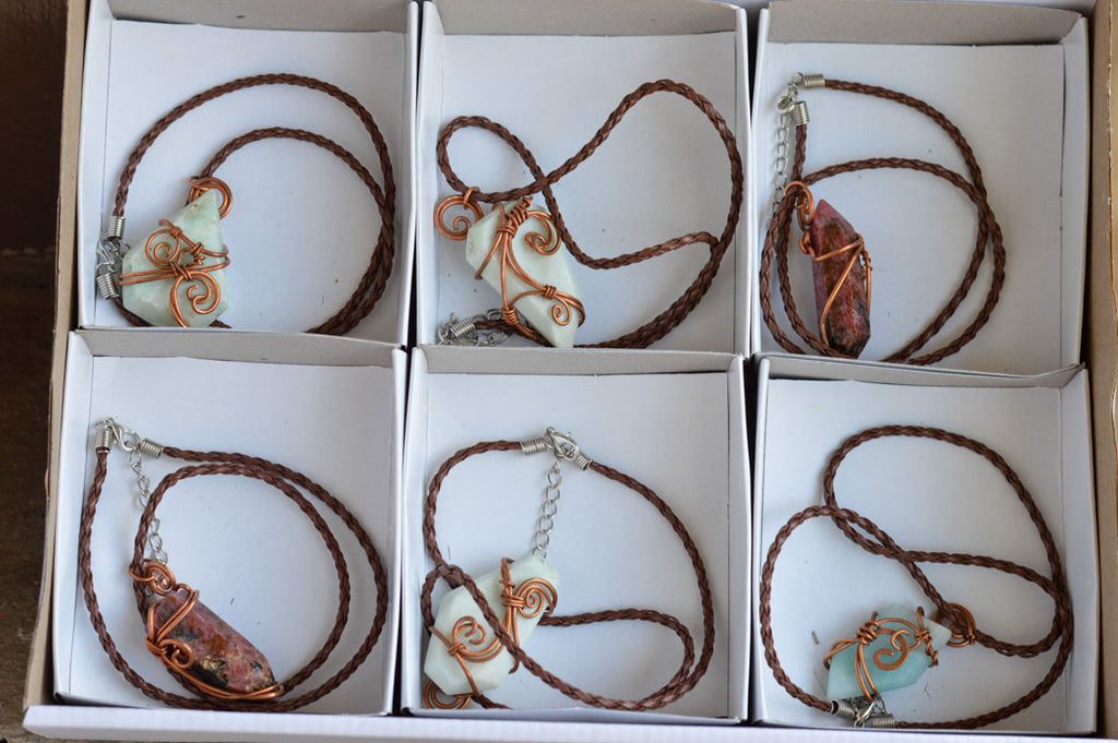 Polished Mixed Jewellery With Copper Art Wire Wrap Pendants x 6 From Congo - TopRock
