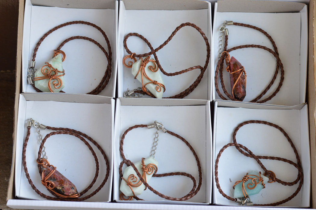 Polished Mixed Jewellery With Copper Art Wire Wrap Pendants x 6 From Congo - TopRock