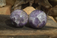 Polished Chevron Amethyst Spheres x 2 From Zambia - Toprock Gemstones and Minerals 