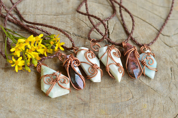 Polished Mixed Jewellery With Copper Art Wire Wrap Pendants x 6 From Congo - TopRock