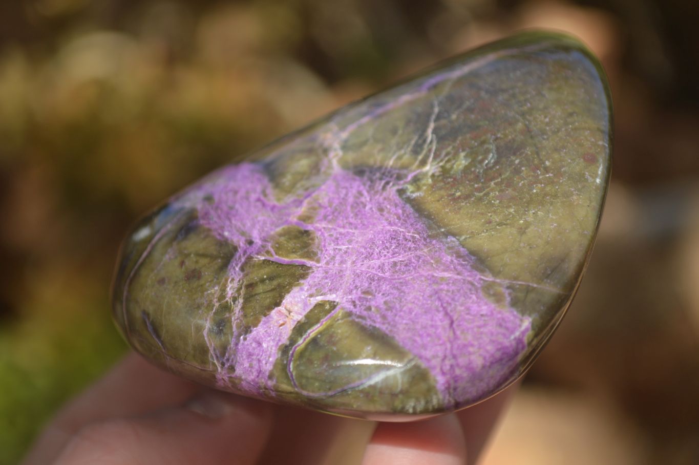 Polished Stichtite & Serpentine Free Forms With Silky Purple Threads x 3 From Barberton, South Africa - Toprock Gemstones and Minerals 
