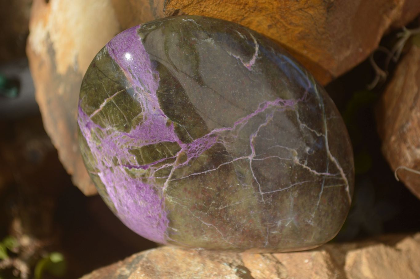 Polished Stichtite & Serpentine Free Forms With Silky Purple Threads x 3 From Barberton, South Africa - Toprock Gemstones and Minerals 