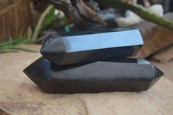 Polished Double Terminated Black Basalt Points  x 3 From Madagascar