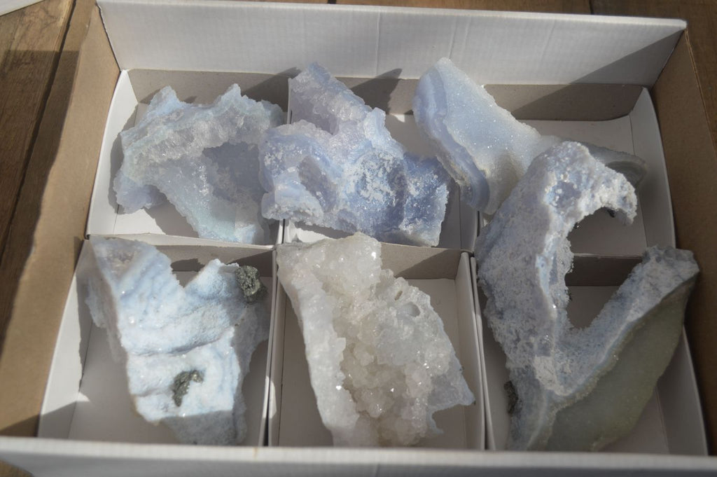 Natural Etched Blue Chalcedony Specimens  x 6 From Nsanje, Malawi - Toprock Gemstones and Minerals 