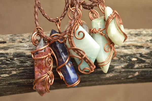 Polished Mixed Jewellery Free Forms With Copper Art Wire Pendants x 6 From Southern Africa - TopRock