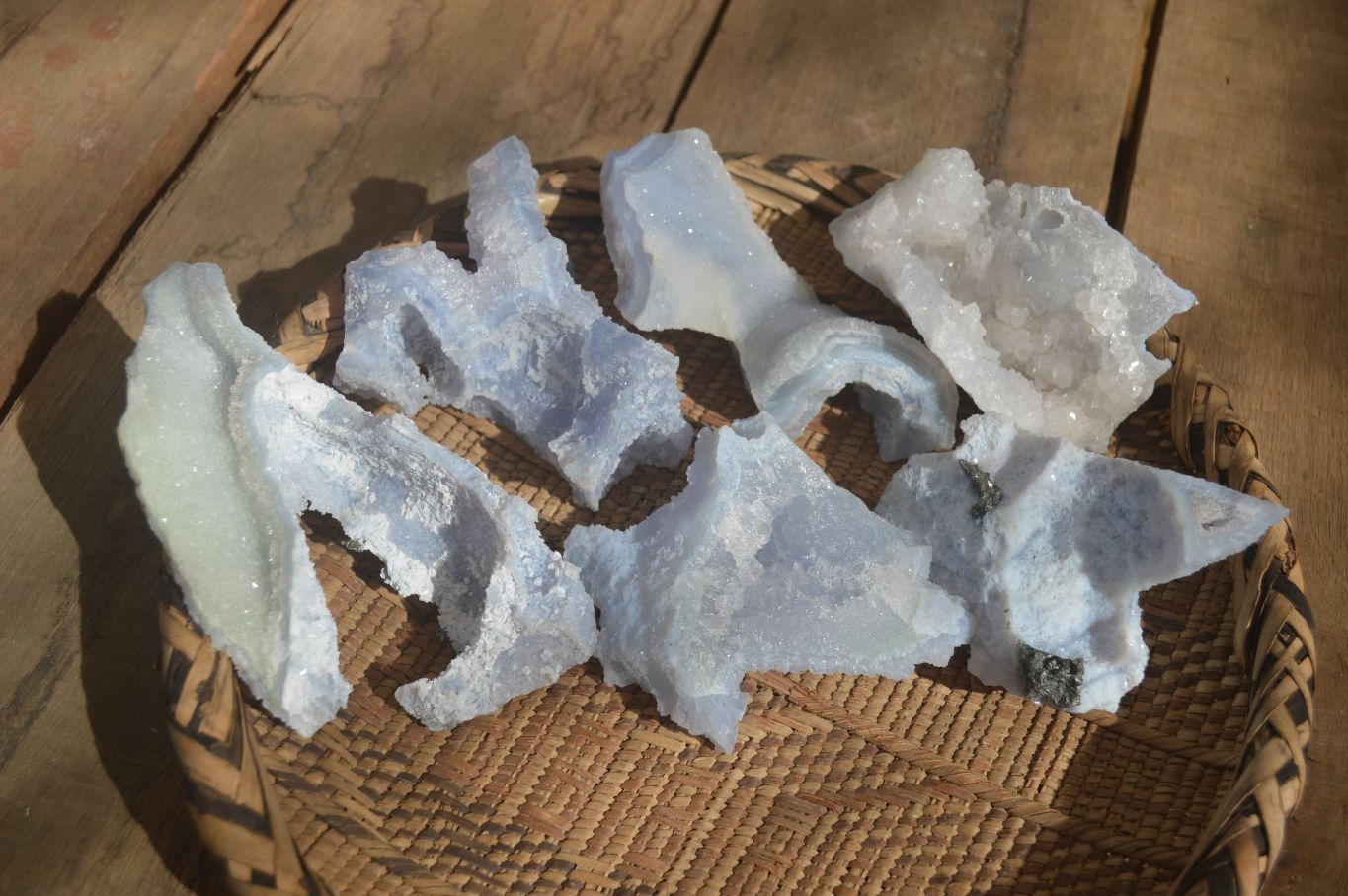Natural Etched Blue Chalcedony Specimens  x 6 From Nsanje, Malawi - Toprock Gemstones and Minerals 