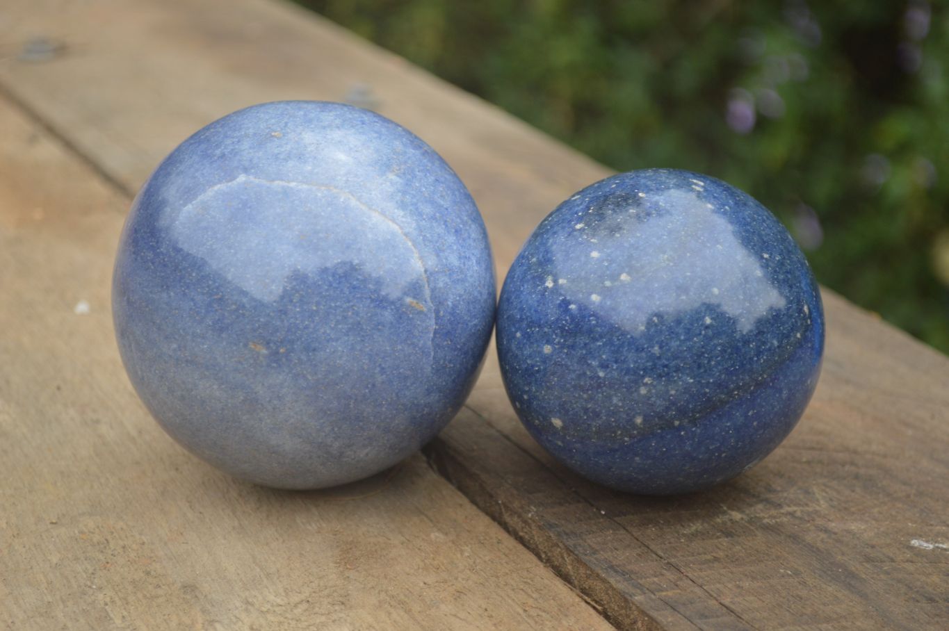 Polished Blue Lazulite Spheres  x 2 From Madagascar - Toprock Gemstones and Minerals 