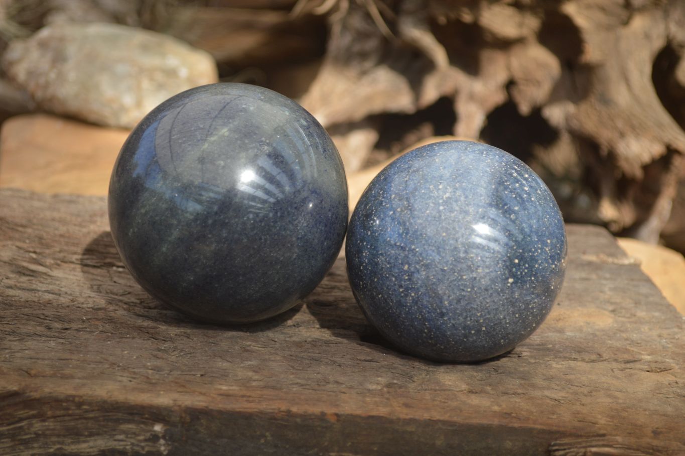 Polished Blue Lazulite Spheres  x 2 From Madagascar - Toprock Gemstones and Minerals 