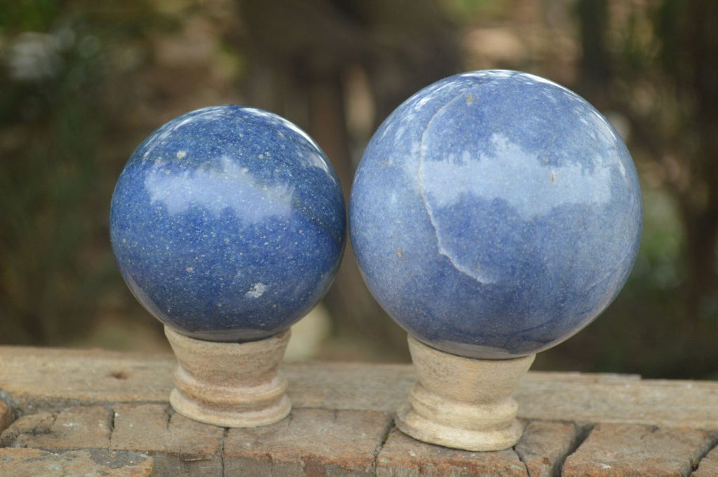 Polished Blue Lazulite Spheres  x 2 From Madagascar - Toprock Gemstones and Minerals 