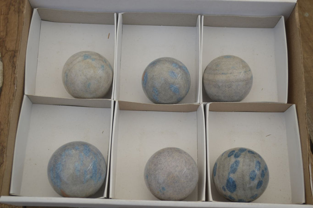 Polished Blue Spotted Spinel Quartz Spheres x 6 From Madagascar - Toprock Gemstones and Minerals 