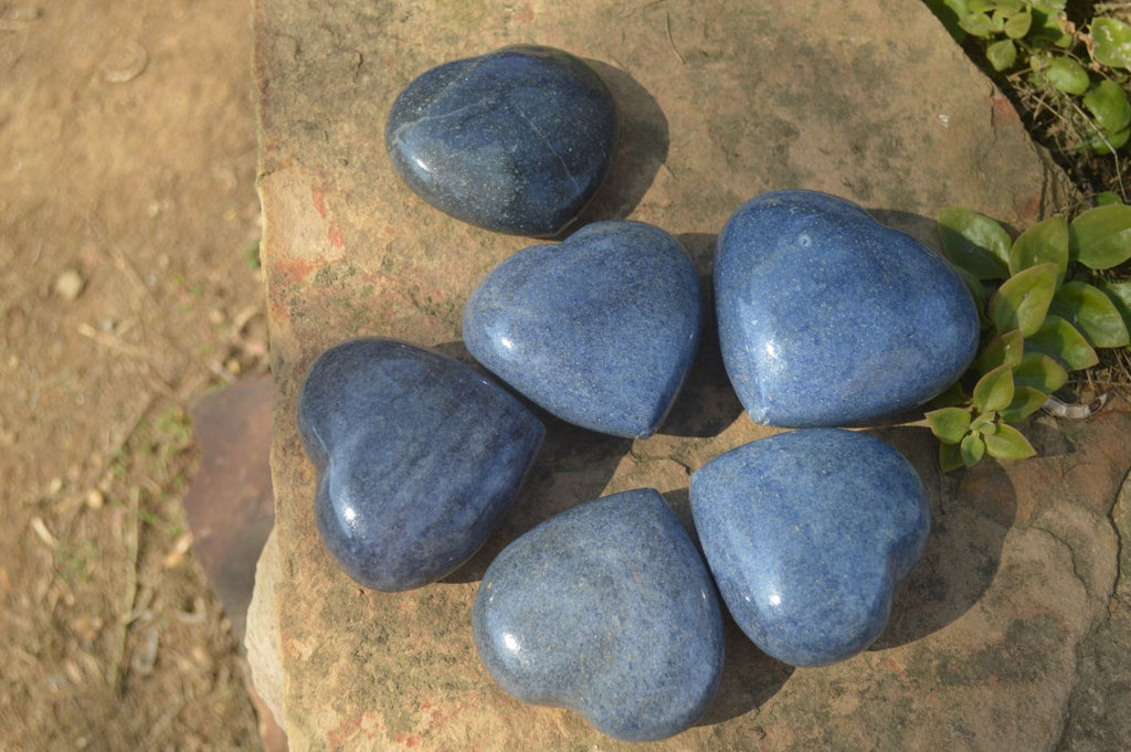 Polished Blue Lazulite Hearts  x 6 From Madagascar - Toprock Gemstones and Minerals 