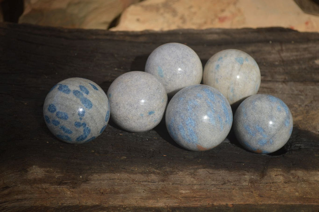 Polished Blue Spotted Spinel Quartz Spheres x 6 From Madagascar - Toprock Gemstones and Minerals 