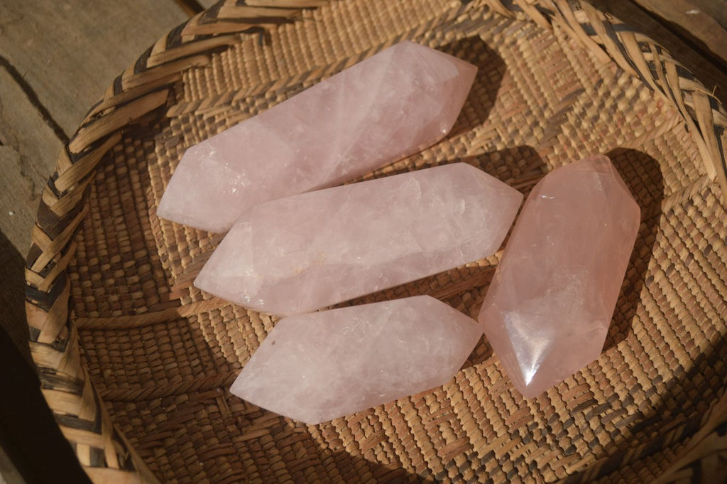 Polished Double Terminated Rose Quartz Points x 4 From Ambatondrazaka, Madagascar - Toprock Gemstones and Minerals 