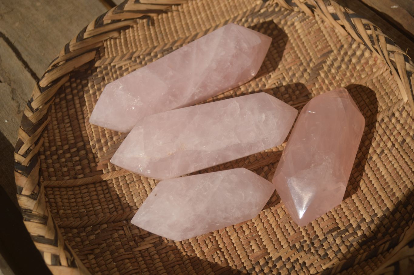 Polished Double Terminated Rose Quartz Points x 4 From Ambatondrazaka, Madagascar - Toprock Gemstones and Minerals 