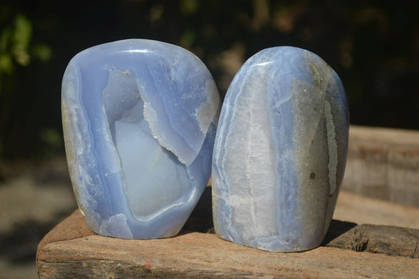 Polished Blue Lace Agate Standing Free Forms  x 2 From Nsanje, Malawi - Toprock Gemstones and Minerals 