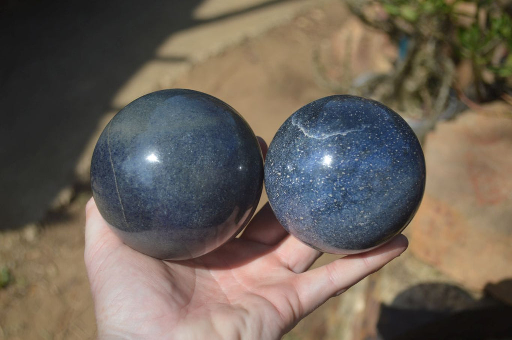 Polished Blue Lazulite Spheres  x 2 From Madagascar - Toprock Gemstones and Minerals 