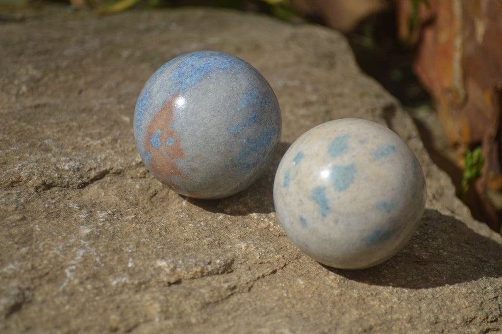 Polished Blue Spotted Spinel Quartz Spheres x 6 From Madagascar - Toprock Gemstones and Minerals 