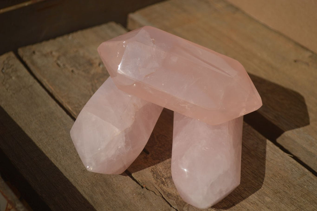 Polished Double Terminated Rose Quartz Points x 4 From Ambatondrazaka, Madagascar - Toprock Gemstones and Minerals 