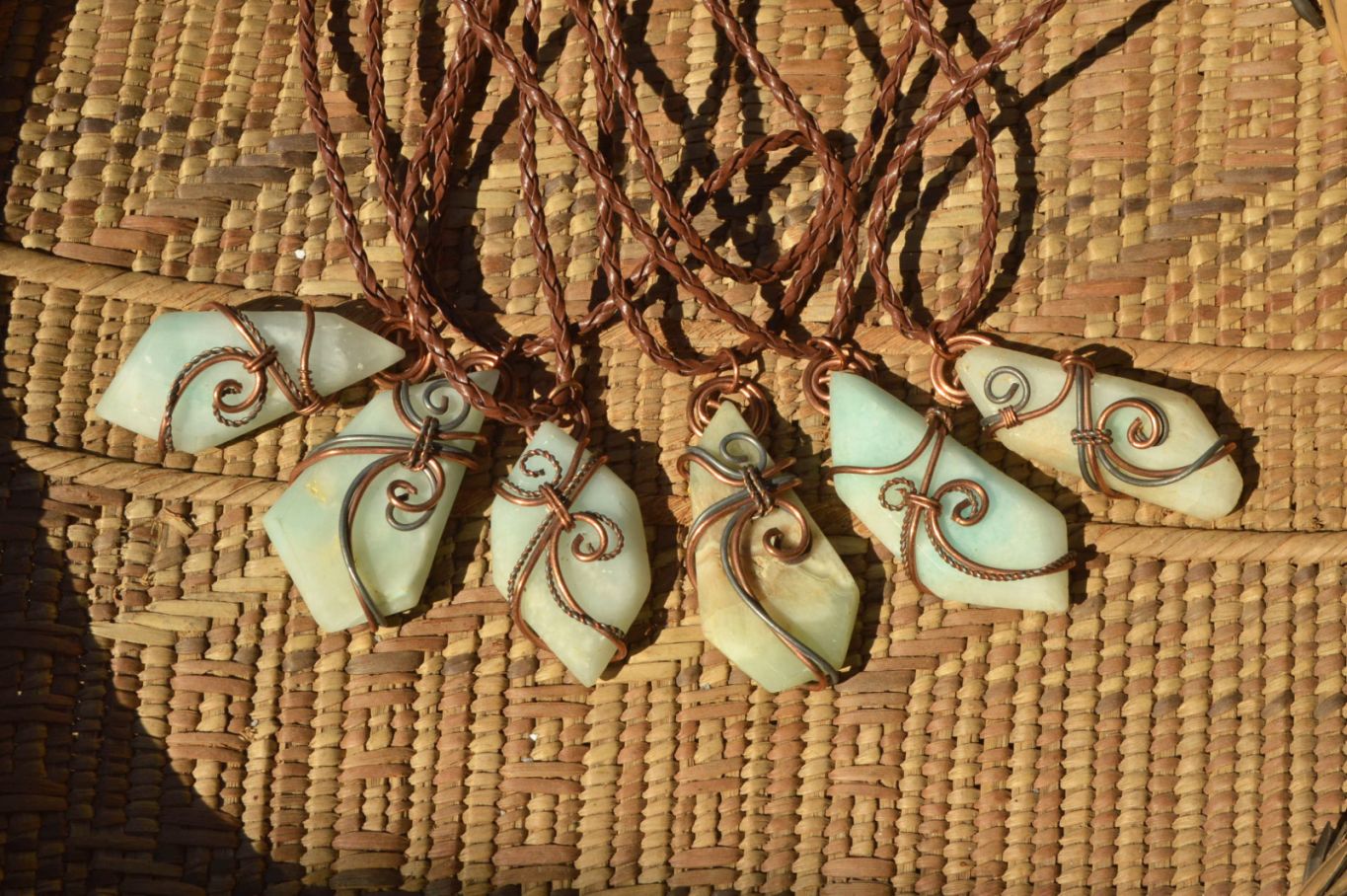 Polished Blue Smithsonite Aragonite Pendants Wrapped In Copper & Metal Wire x 6 From Congo - TopRock