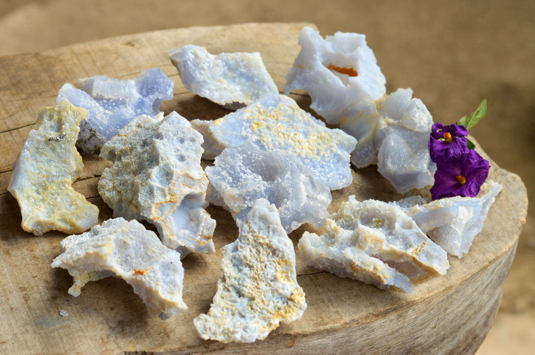 Natural Etched Blue Chalcedony Agate Specimens  x 12 From Nsanje, Malawi - TopRock