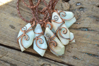 Polished Blue Smithsonite Aragonite Pendants Wrapped In Copper & Metal Wire x 6 From Congo - TopRock