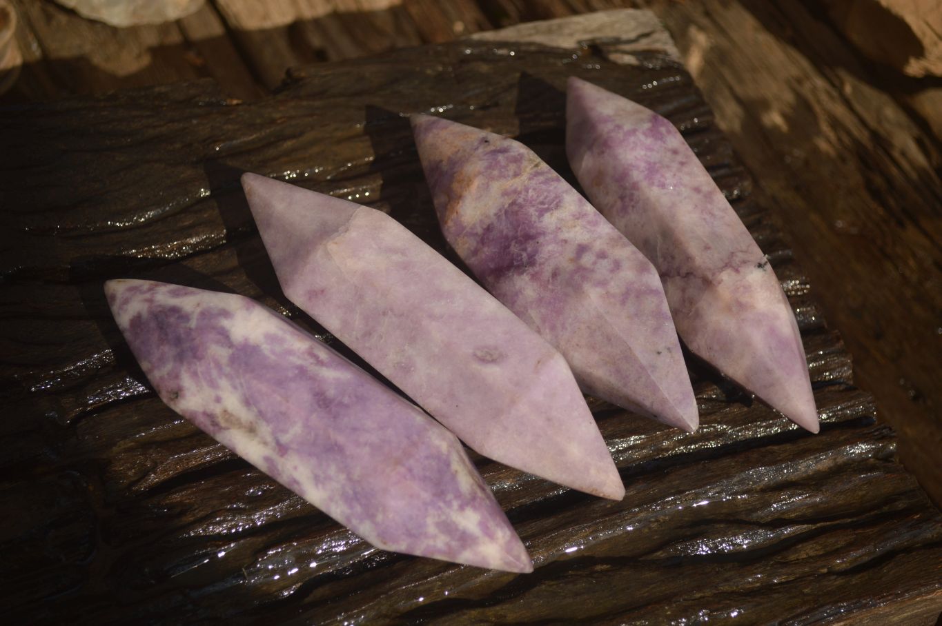 Polished  Double Terminated Purple Lepidolite Points  x 4 From Mozambique - Toprock Gemstones and Minerals 