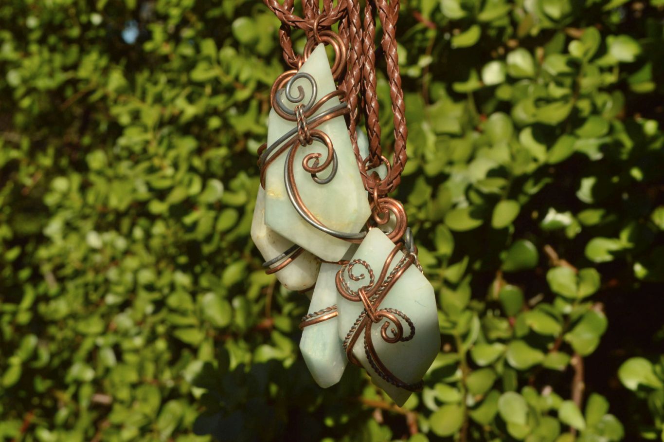 Polished Blue Smithsonite Aragonite Pendants Wrapped In Copper & Metal Wire x 6 From Congo - TopRock