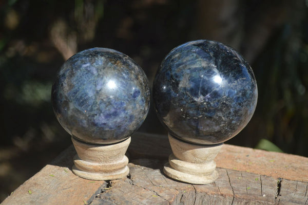 Polished Rare Iolite / Water Sapphire Spheres  x 2 From Northern Cape, South Africa - Toprock Gemstones and Minerals 