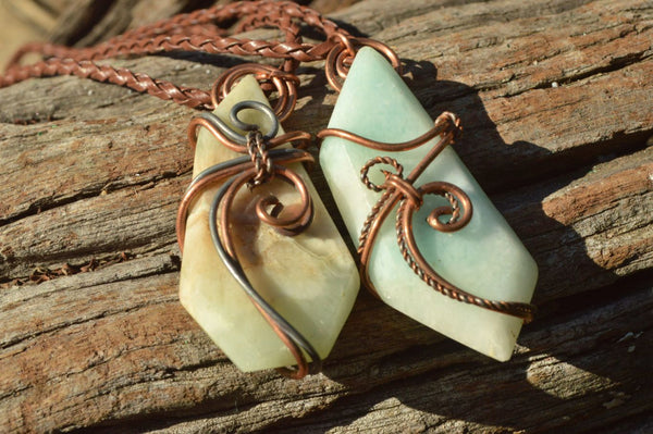 Polished Blue Smithsonite Aragonite Pendants Wrapped In Copper & Metal Wire x 6 From Congo - TopRock