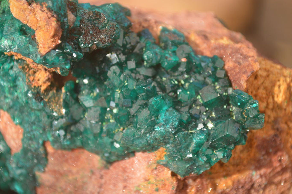 Natural Large Emerald Dioptase Crystal Specimen With Malachite On Red & Yellow Dolomite Matrix x 1 From Likasi, Congo - Toprock Gemstones and Minerals 