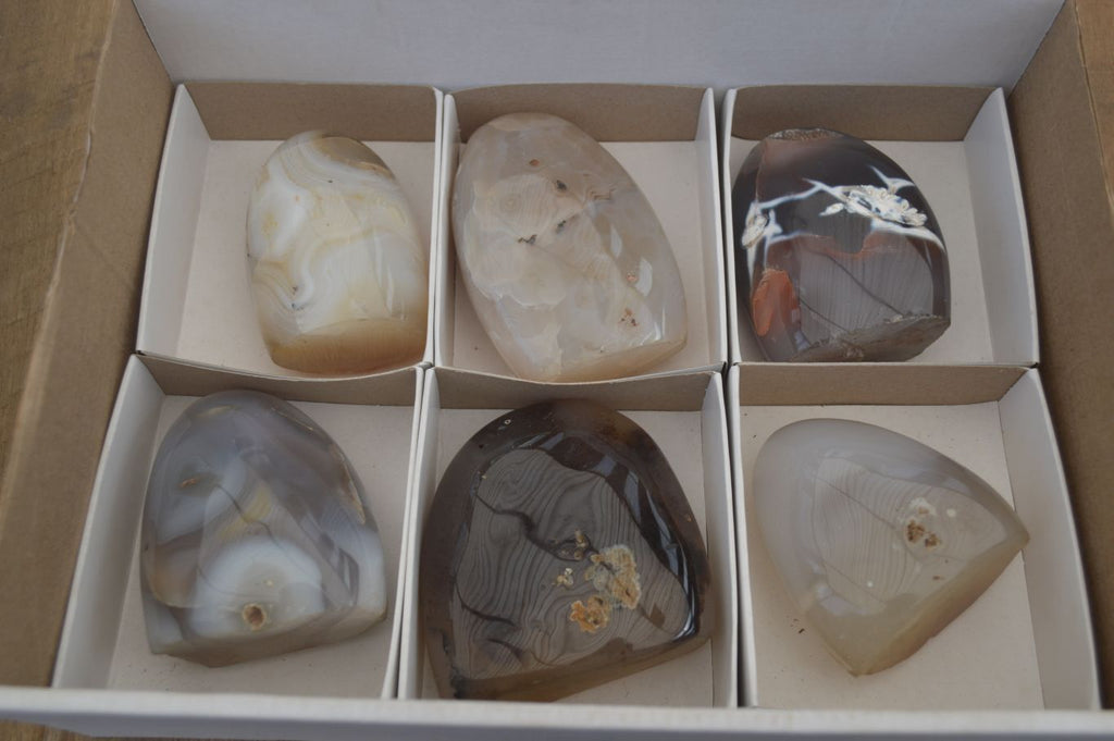 Polished Mixed Agate Standing Free Forms x 6 From Madagascar - Toprock Gemstones and Minerals 