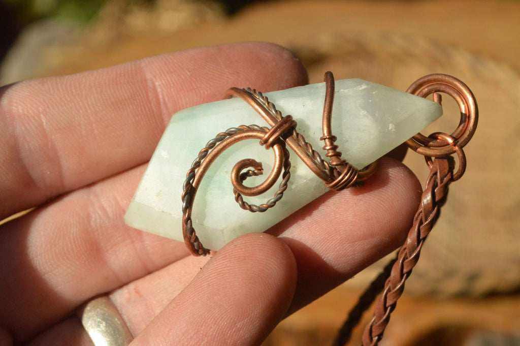 Polished Blue Smithsonite Aragonite Pendants Wrapped In Copper & Metal Wire x 6 From Congo - TopRock