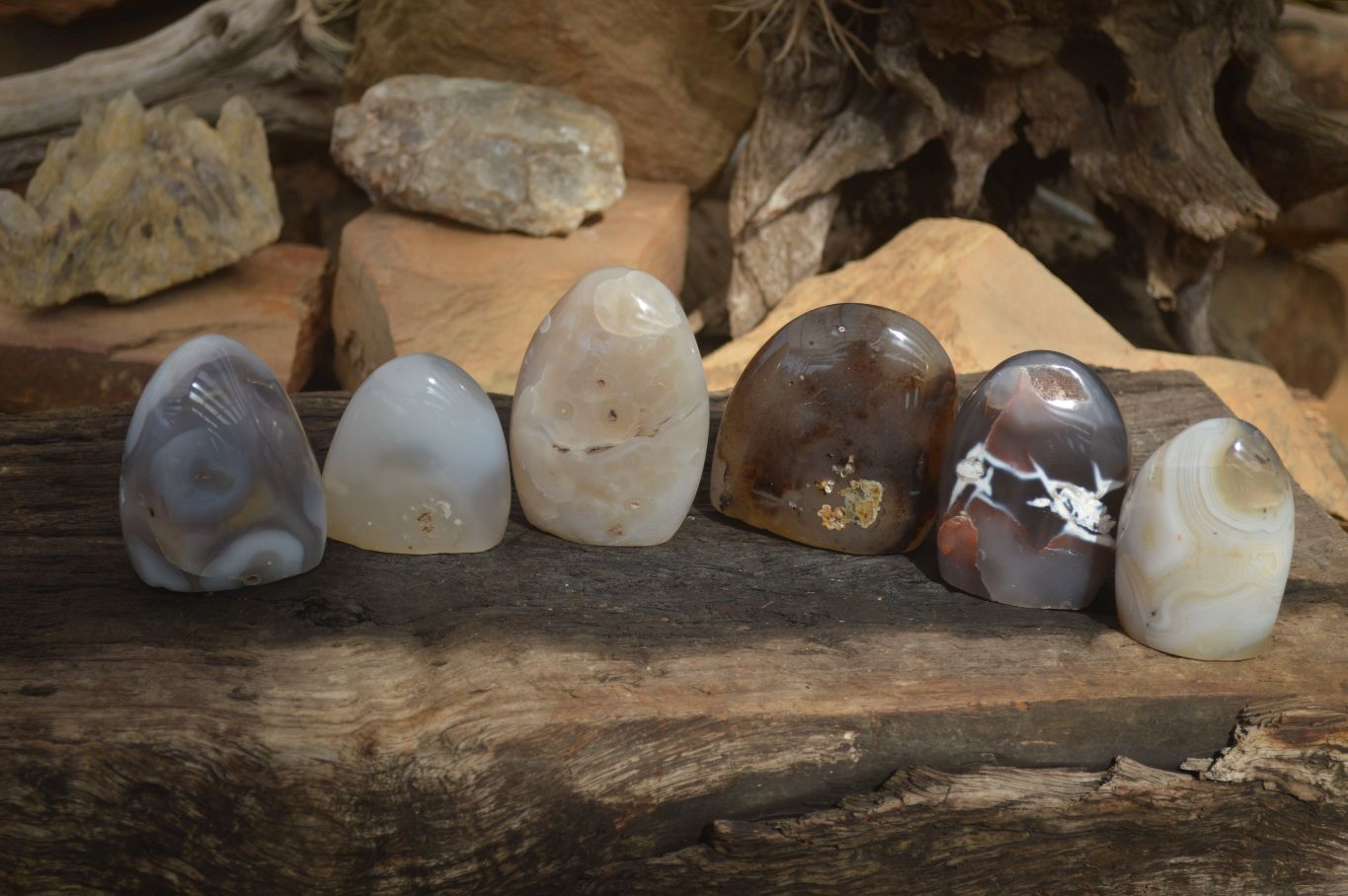Polished Mixed Agate Standing Free Forms x 6 From Madagascar - Toprock Gemstones and Minerals 