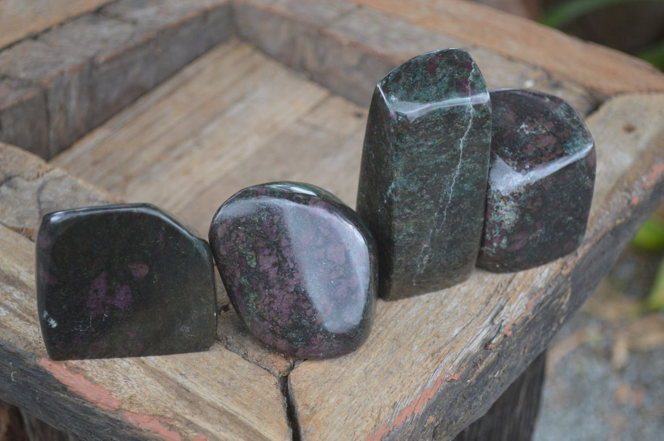 Polished Fluorescent Ruby Corundum In Chrome Verdite Free Forms x 4 From Zimbabwe - Toprock Gemstones and Minerals 